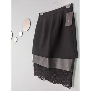Zara Black Lace & Leather Skirt - NEW